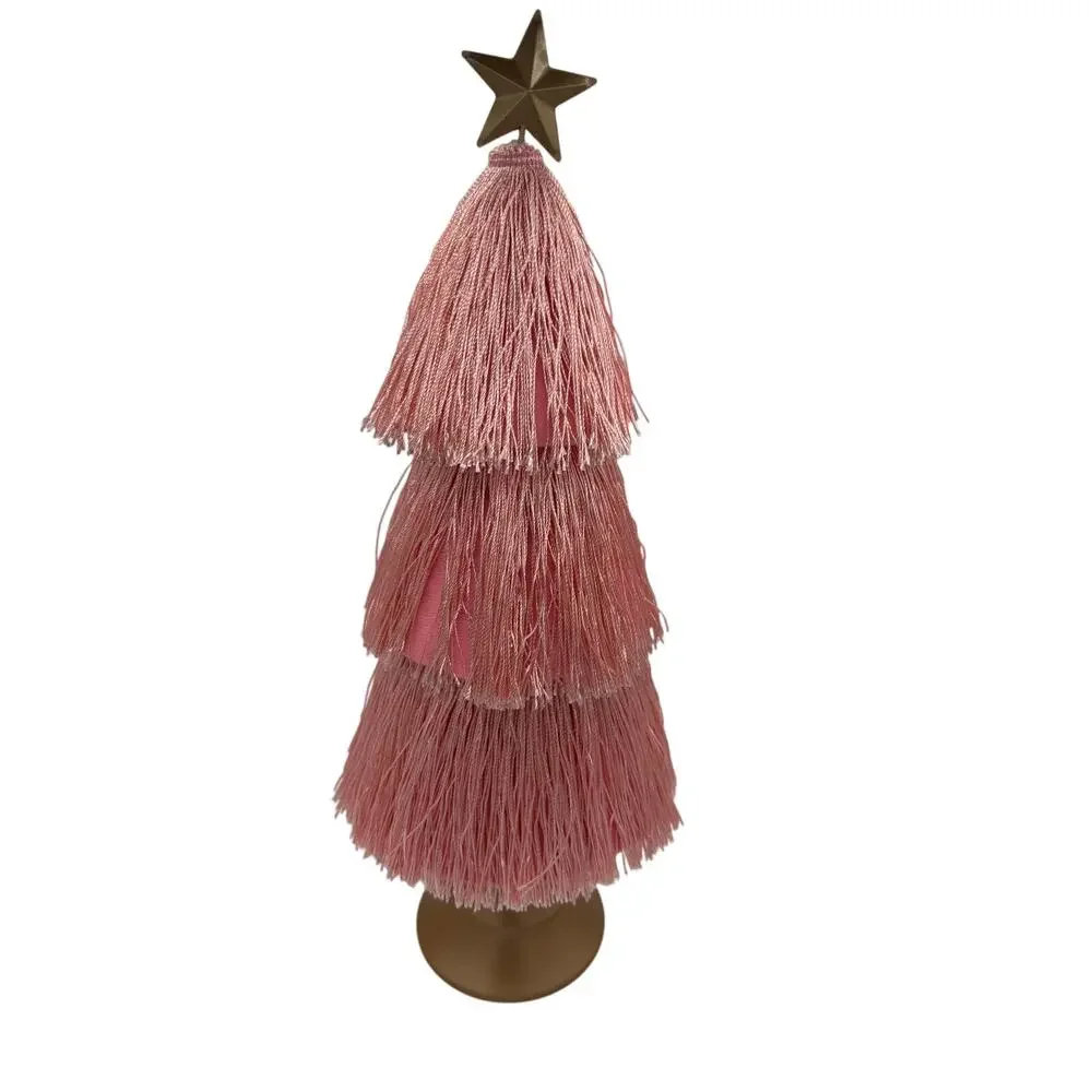 Ashland Christmas Pink Tassel Fringe Tree Gold Base Tabletop Decor NWT